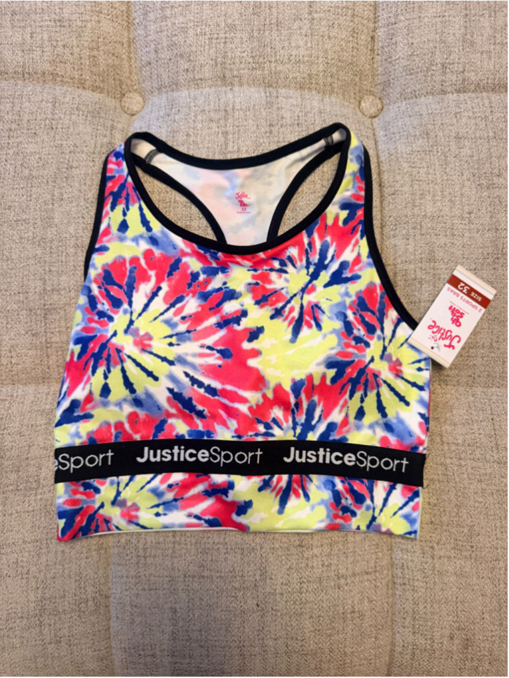 Justice Sport Girls Size 32 Tie Dye Racerback Sports Bra NWT